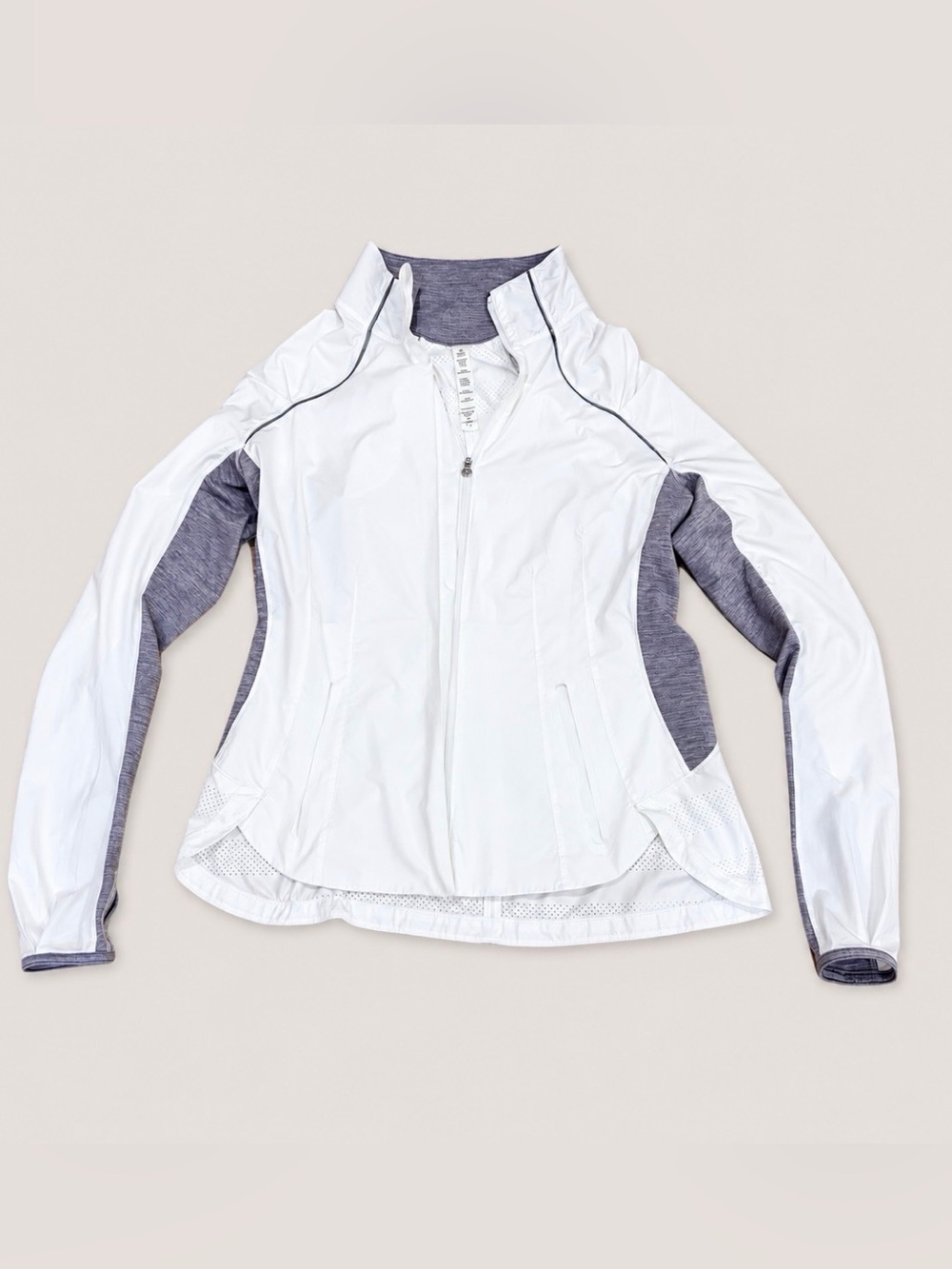 Lululemon Running Windbreaker Jacket White Gray Reflective Thumbholes Women's 6 - Picture 2 of 10